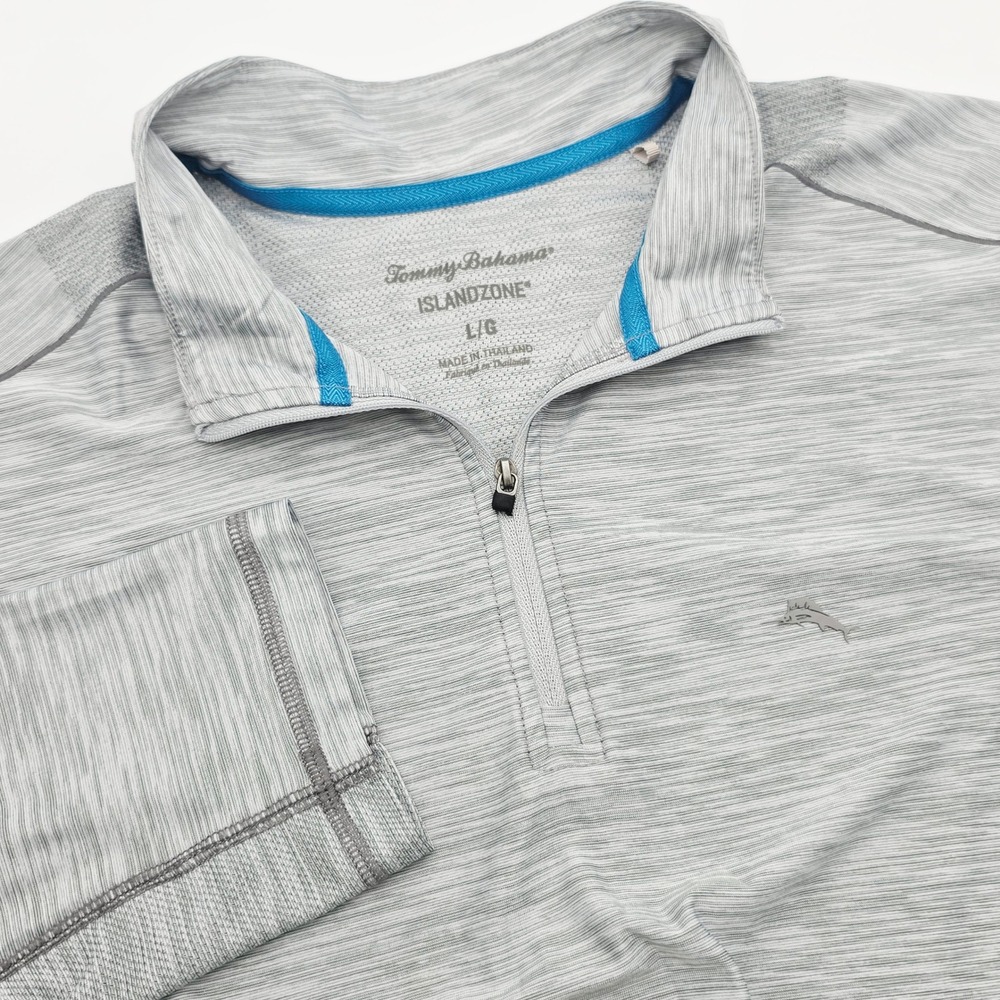 Tommy Bahama IslandZone Mens 1/4 Performance Large Gray Space Dye Pullover Shirt